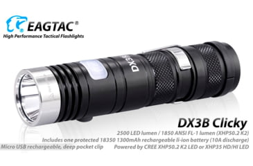 Image of EAGTAC DX3B Clicky Rechargeable XHP50.2 NW LED 2325 Lumen Flashlight, Black, DX3B-CLICKY-XHP502-REG-NW