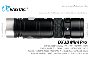 Image of EAGTAC DX3B Mini Pro Flashlight, XHP50.2 CW LED, 2480lm, Black, DX3BM-XHP502-PRO-CW