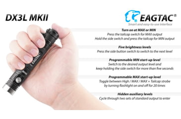 Image of EAGTAC DX3L MKII Flashlight, SST70 CW LED, 3100lm, Black, DX3L MKII-SST70-CW