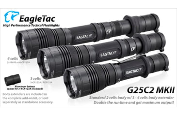Image of EAGTAC G25C2 Flashlight Kit, XM-L2 U4 CW LED, 1351lm, Black, G25C2-XML2-KIT-CW
