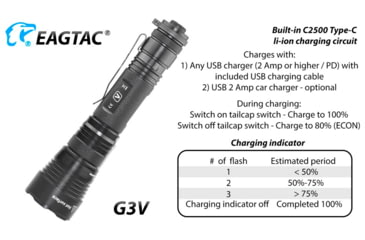 Image of EAGTAC G3V XHP70.2 Flashlight, 21700 5000mAh li-ion, NW LED, 2990 Lumen, Black, G3V-XHP702-NW