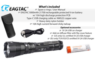 Image of EAGTAC G3V XHP70.2 Flashlight, 21700 5000mAh li-ion, NW LED, 2990 Lumen, Black, G3V-XHP702-NW
