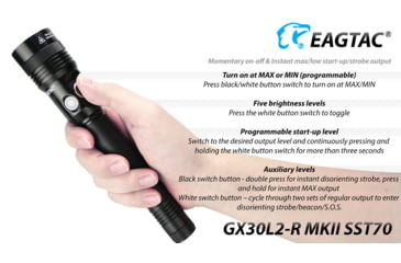 Image of EAGTAC GX30L2-R Flashlight, XHP35 HD CW LED, 2000lm, Black, GX30L2R-XHP35-HD-REG-CW