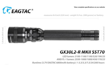 Image of EAGTAC GX30L2-R Flashlight, XHP35 HD CW LED, 2000lm, Black, GX30L2R-XHP35-HD-REG-CW