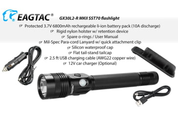 Image of EAGTAC GX30L2-R Flashlight, XHP35 HD CW LED, 2000lm, Black, GX30L2R-XHP35-HD-REG-CW