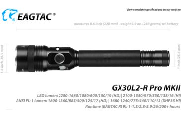 Image of EAGTAC GX30L2-R Pro Flashlight, XHP35 HD CW LED, 2000lm, Black, Medium 4126