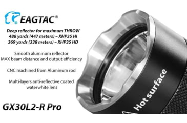 Image of EAGTAC GX30L2-R Pro Flashlight, XHP35 HD CW LED, 2000lm, Black, GX30L2R-XHP35-HD-PRO-CW