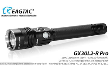 Image of EAGTAC GX30L2-R Pro Flashlight, XHP35 HD CW LED, 2000lm, Black, GX30L2R-XHP35-HD-PRO-CW