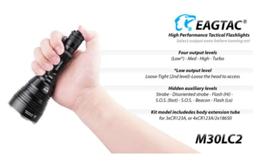 Image of EAGTAC M30LC2 Flashlight, XM-L2 U4 CW LED, 1348lm, Black, M30LC2-XML2-BASE-CW