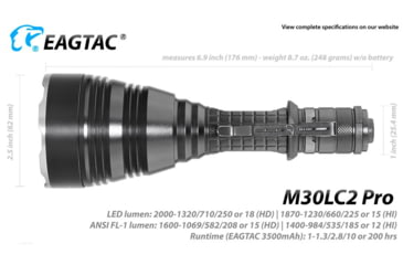 Image of EAGTAC M30LC2 Pro Flashlight, XHP35 HI CW LED, 1870lm, Black, M30LC2-XHP35-HI-PRO-CW