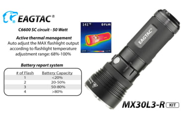 Image of EAGTAC MX30L3-R Flashlight Kit, XHP70 N2 NW LED, 4322lm, Black, MX30L3R-XHP70-KIT-NW