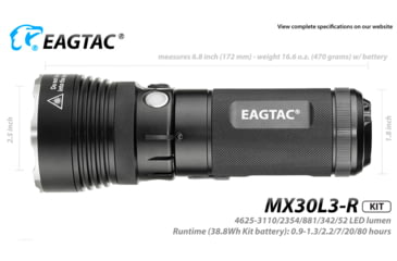 Image of EAGTAC MX30L3-R Flashlight Kit, XHP70 N2 NW LED, 4322lm, Black, MX30L3R-XHP70-KIT-NW