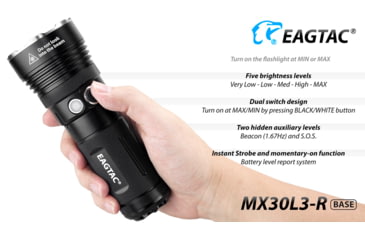 Image of EAGTAC MX30L3-R Flashlight Kit, XHP70 N2 NW LED, 4322lm, Black, MX30L3R-XHP70-KIT-NW