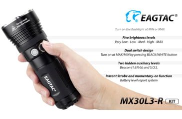 Image of EAGTAC MX30L3-R Flashlight Kit, XHP70 N2 NW LED, 4322lm, Black, MX30L3R-XHP70-KIT-NW