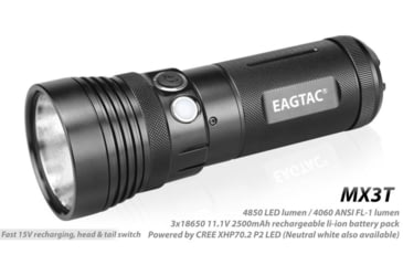 Image of EAGTAC MX3T Flashlight, XHP70.2 CW LED, 4850lm, Black, MX3T-XHP702-REG-CW