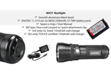 Image of EAGTAC MX3T Flashlight, XHP70.2 CW LED, 4850lm, Black, MX3T-XHP702-REG-CW