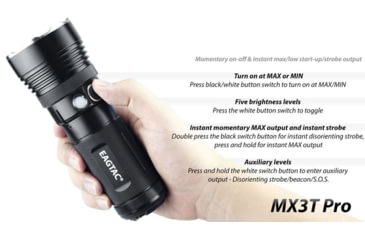 Image of EAGTAC MX3T Pro Flashlight, XHP70.2 CW LED, 4850lm, Black, MX3T-XHP702-PRO-CW