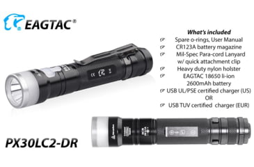 Image of EAGTAC PX30LC2-DR Flashlight, 219Ccri92 w/ LEDarray LED, 800lm w/ 550lm, Black, PX30LC2-Diffuser-219C-NW