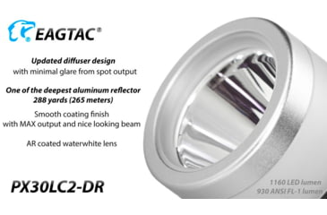 Image of EAGTAC PX30LC2-DR Flashlight, 219Ccri92 w/ LEDarray LED, 800lm w/ 550lm, Black, PX30LC2-Diffuser-219C-NW
