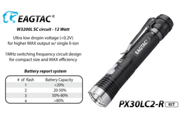 Image of EAGTAC PX30LC2-R Base Flashlight, Nichia 219C CRI92 4000K LED, 800lm, Black, PX30LC2R-219C-BASE-NW