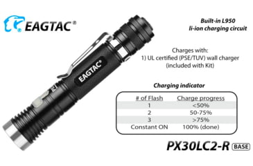 Image of EAGTAC PX30LC2-R Base Flashlight, Nichia 219C CRI92 4000K LED, 800lm, Black, PX30LC2R-219C-BASE-NW