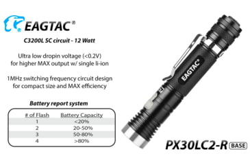 Image of EAGTAC PX30LC2-R Base Flashlight, Nichia 219C CRI92 4000K LED, 800lm, Black, PX30LC2R-219C-BASE-NW