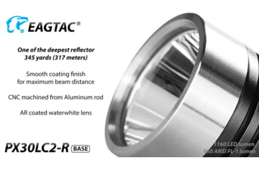 Image of EAGTAC PX30LC2-R Base Flashlight, Nichia 219C CRI92 4000K LED, 800lm, Black, PX30LC2R-219C-BASE-NW