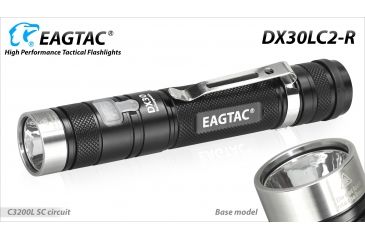 Image of Eagtac Rechargeable DX30LC2-R XPL HI 1160 Lumens LED Flashlight, Black, Medium, DX30LC2RXPLHI