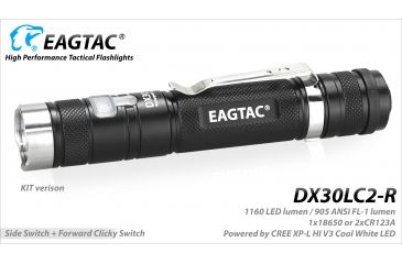 Image of Eagtac Rechargeable DX30LC2-R XPL HI 1160 Lumens LED Flashlight Kit, Black, Medium, DX30LC2RXPLHIKIT