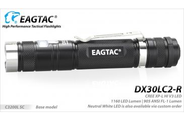 Image of Eagtac Rechargeable DX30LC2-R XPL HI 1160 Lumens LED Flashlight Kit, Black, Medium, DX30LC2RXPLHIKIT