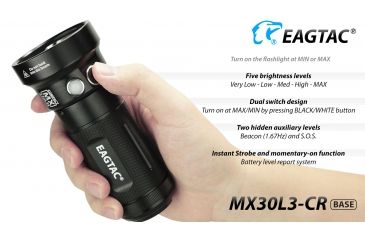 Image of Eagtac Rechargeable MX30L3C-R 6219C 4000K LED Flashlight, Black, Medium, MX30L3CR6*219C