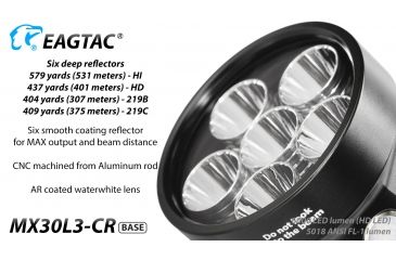 Image of Eagtac Rechargeable MX30L3C-R 6219C 4000K LED Flashlight, Black, Medium, MX30L3CR6*219C