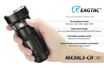 Image of Eagtac Rechargeable MX30L3C-R 6219C 4000K LED Flashlight Kit, Black, Medium, MX30L3CR6*219CKIT