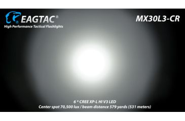 Image of Eagtac Rechargeable MX30L3C-R 6XPL HI 5250 Lumens LED Flashlight, Black, Medium, MX30L3CR6*XPLHI
