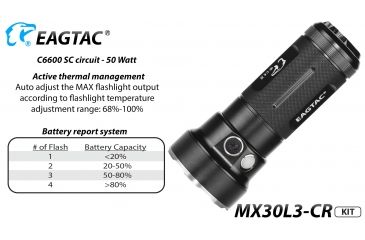 Image of Eagtac Rechargeable MX30L3C-R 6XPL HI 5250 Lumens LED Flashlight Kit, Black, Medium, MX30L3CR6*XPLHIKIT