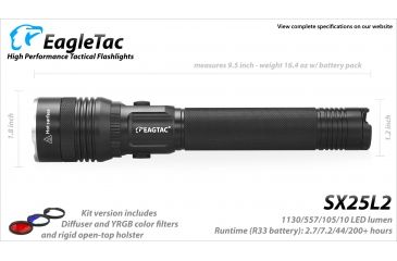 Image of Eagtac Rechargeable SX25L2 XM-L2 U4 1494 Lumens LED Flashlight Kit, Black, Medium, SX25L2XML2KIT