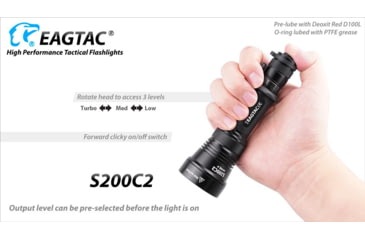 Image of EAGTAC S200C2 Flashlight, XM-L2 U4 CW LED, 1278lm, Black, S200C2-XML2-BASE-CW