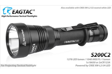 Image of EAGTAC S200C2 Flashlight, XM-L2 U4 CW LED, 1278lm, Black, S200C2-XML2-BASE-CW