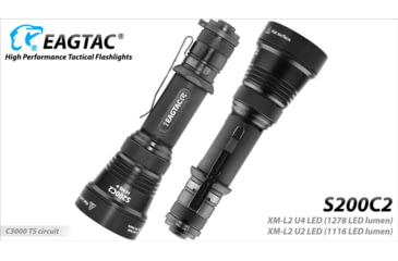 Image of EAGTAC S200C2 Flashlight, XM-L2 U4 CW LED, 1278lm, Black, S200C2-XML2-BASE-CW