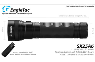 Image of EAGTAC SX25A6 Flashlight Kit, XM-L2 CW U4 LED, 1494lm, Black, SX25A6-XML2-KIT-CW