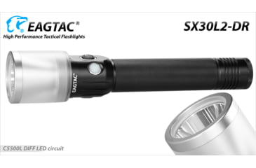 Image of EAGTAC SX30L2-DR Flashlight Kit, XPL HI CW w/ LEDarray LED, 1700lm w/ 940lm, Black, SX30L2-DR-XPLHI-KIT-CW