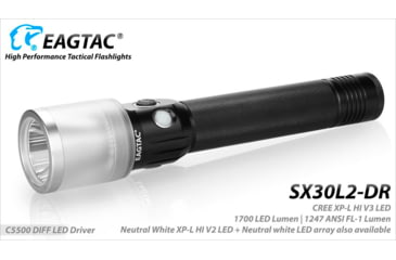 Image of EAGTAC SX30L2-DR Flashlight Kit, XPL HI CW w/ LEDarray LED, 1700lm w/ 940lm, Black, SX30L2-DR-XPLHI-KIT-CW