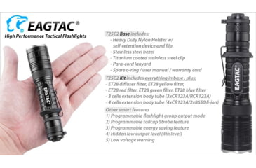 Image of EAGTAC T25C2 Flashlight Kit, XM-L2 U2 NW LED, 1180lm, Black, T25C2-XML2-KIT-NW