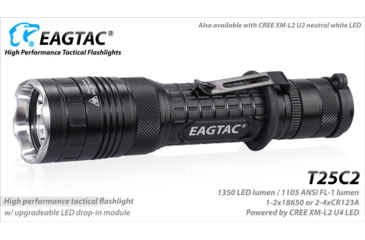 Image of EAGTAC T25C2 Flashlight Kit, XM-L2 U2 NW LED, 1180lm, Black, T25C2-XML2-KIT-NW