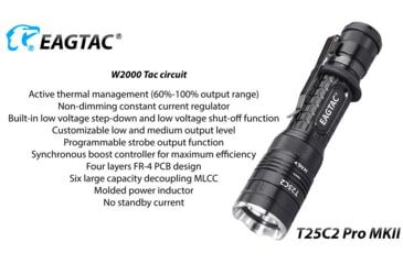 Image of EAGTAC T25C2 MKII Pro Flashlight, XHP35 HD NW LED, 1860lm, Black, T25C2-MKII-XHP35-HD-PRO-NW