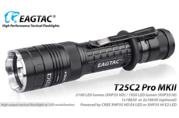 Image of EAGTAC T25C2 MKII Pro Flashlight, XHP35 HD NW LED, 1860lm, Black, T25C2-MKII-XHP35-HD-PRO-NW