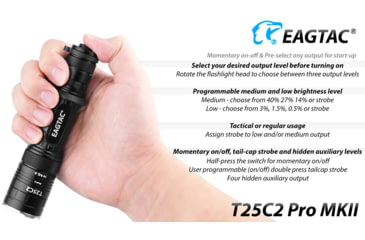 Image of EAGTAC T25C2 MKII Pro Flashlight, XHP35 HD NW LED, 1860lm, Black, T25C2-MKII-XHP35-HD-PRO-NW