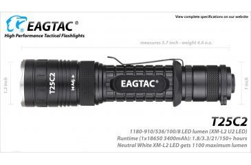 Image of Eagtac T25C2 XPLHI 1148 Lumen Tactical Flashlight, Black, Medium, T25C2XPLHI