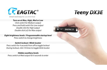 Image of EAGTAC Teeny DX3E Flashlight, SST20 NW LED, 930lm, Black, Teeny DX3E-SST20-NCW