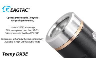 Image of EAGTAC Teeny DX3E Flashlight, SST20 NW LED, 930lm, Black, Teeny DX3E-SST20-NCW